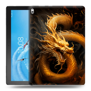 Силиконовый чехол на Lenovo Tab P10 с принтом Золотой дракон