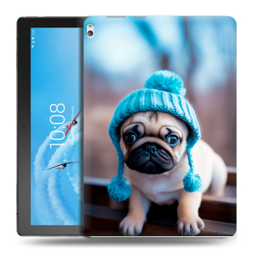Силиконовый чехол на Lenovo Tab P10 с принтом Мопс в шапке