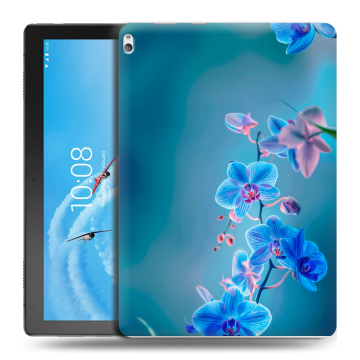 Силиконовый чехол на Lenovo Tab P10 с принтом Голубые цветы Силиконовый чехол на Lenovo Tab P10 с принтом Голубые цветы