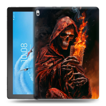 Силиконовый чехол на Lenovo Tab P10 с принтом Скелет и карты Силиконовый чехол на Lenovo Tab P10 с принтом Скелет и карты