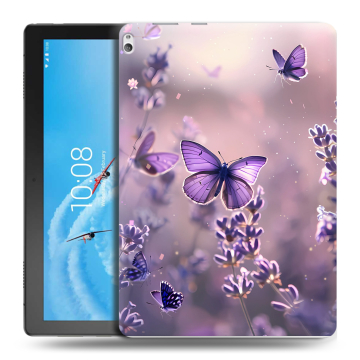 Силиконовый чехол на Lenovo Tab P10 с принтом бабочки и лаванда
