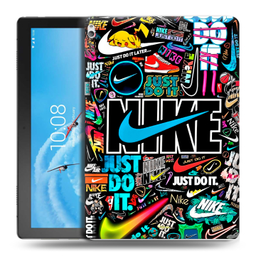 Силиконовый чехол на Lenovo Tab P10 с принтом найк nike черный