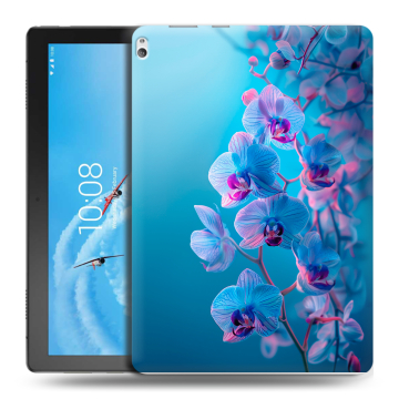 Силиконовый чехол на Lenovo Tab P10 с принтом голубые орхидеи Силиконовый чехол на Lenovo Tab P10 с принтом голубые орхидеи