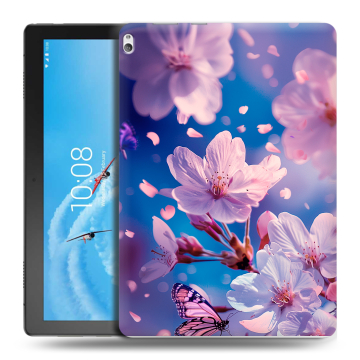 Силиконовый чехол на Lenovo Tab P10 с принтом цветы бабочки Силиконовый чехол на Lenovo Tab P10 с принтом цветы бабочки