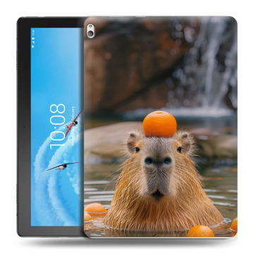 Силиконовый чехол на Lenovo Tab P10 с принтом Капибара с апельсином Силиконовый чехол на Lenovo Tab P10 с принтом Капибара с апельсином