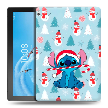 Силиконовый чехол на Lenovo Tab P10 с принтом Стич Новый год Силиконовый чехол на Lenovo Tab P10 с принтом Стич Новый год