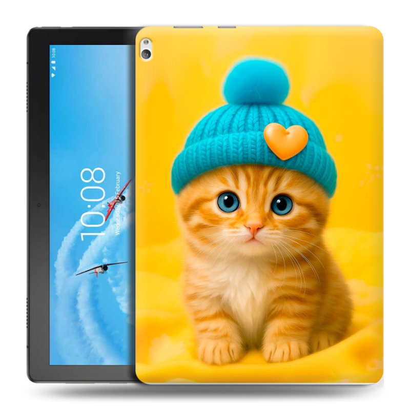 Силиконовый чехол на Lenovo Tab P10 с принтом Котенок в шапке Силиконовый чехол на Lenovo Tab P10 с принтом Котенок в шапке