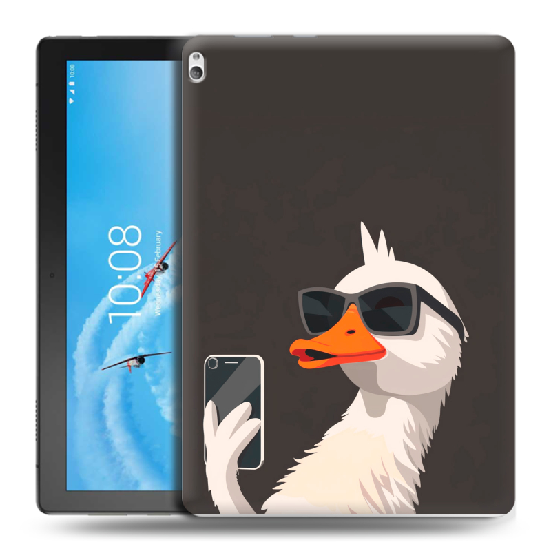 Силиконовый чехол на Lenovo Tab P10 с принтом утка в очках Силиконовый чехол на Lenovo Tab P10 с принтом утка в очках
