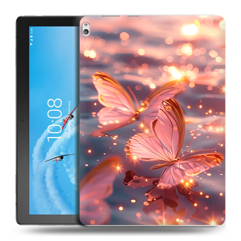 Силиконовый чехол на Lenovo Tab P10 с принтом бабочки розовые Силиконовый чехол на Lenovo Tab P10 с принтом бабочки розовые