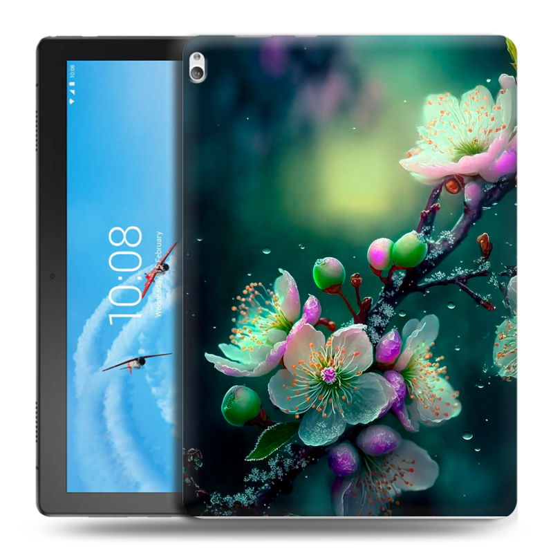 Силиконовый чехол на планшета Lenovo Tab P10 с принтом Цветы и мрамор Силиконовый чехол на планшета Lenovo Tab P10 с принтом Цветы и мрамор