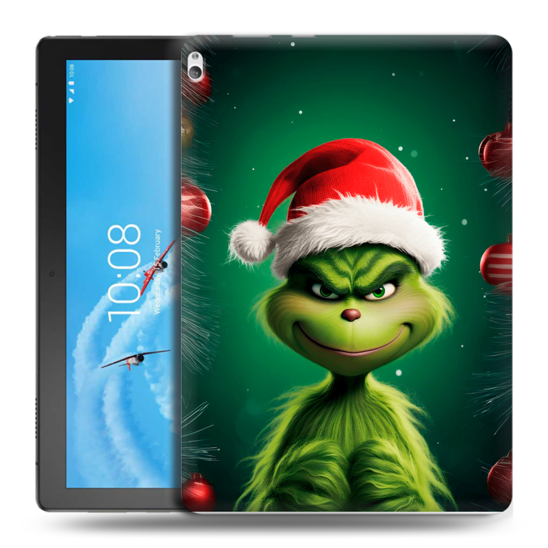 Силиконовый чехол на Lenovo Tab P10 с принтом Гринч Новый год Рождество Силиконовый чехол на Lenovo Tab P10 с принтом Гринч Новый год Рождество