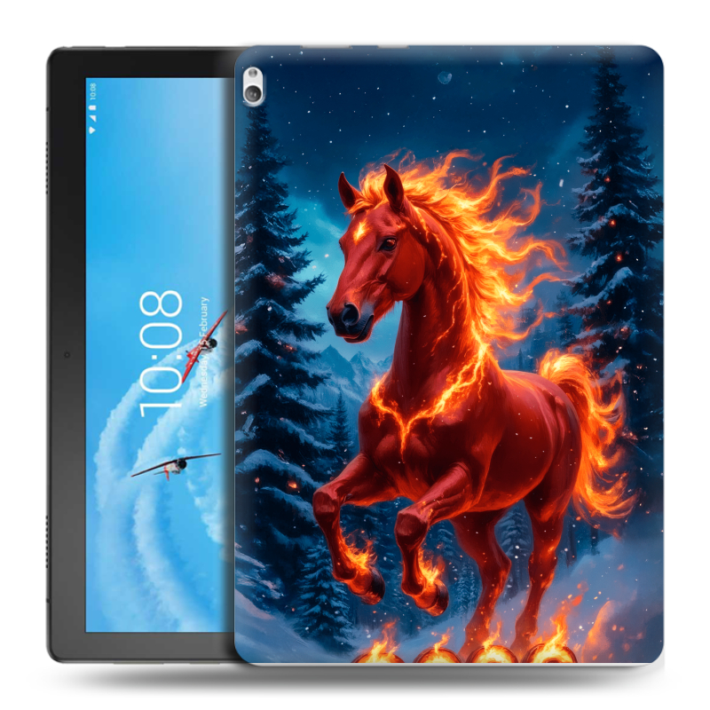 Силиконовый чехол на Lenovo Tab P10 с принтом Новый год коня Силиконовый чехол на Lenovo Tab P10 с принтом Новый год коня