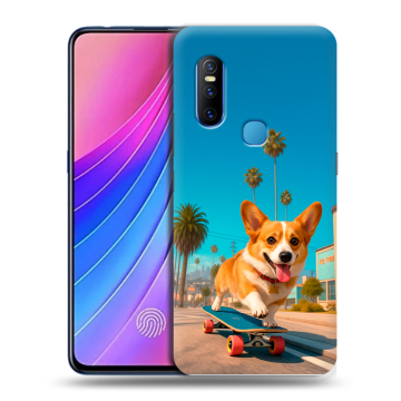 Силиконовый чехол на Vivo V15 с принтом Корги на скейте