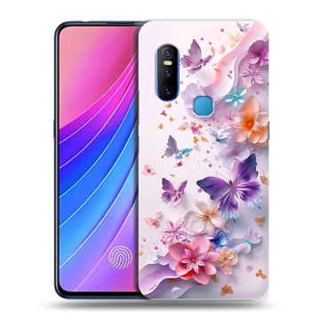 Силиконовый чехол на Vivo V15 с принтом цветы бабочки