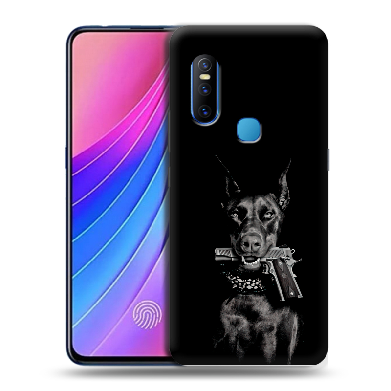 Силиконовый чехол на Vivo V15 с принтом Доберман и пистолет Силиконовый чехол на Vivo V15 с принтом Доберман и пистолет