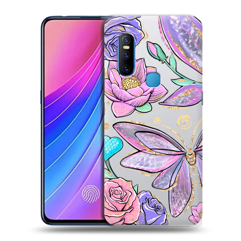 Силиконовый чехол на Vivo V15 с принтом Бабочки и цветы Силиконовый чехол на Vivo V15 с принтом Бабочки и цветы
