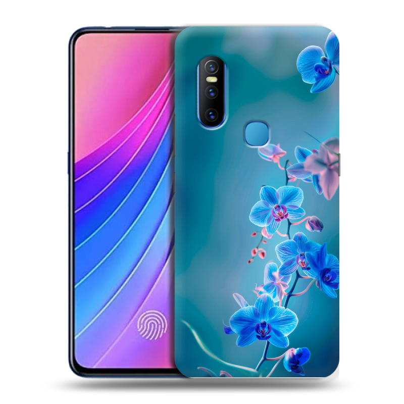 Силиконовый чехол на Vivo V15 с принтом Голубые цветы Силиконовый чехол на Vivo V15 с принтом Голубые цветы