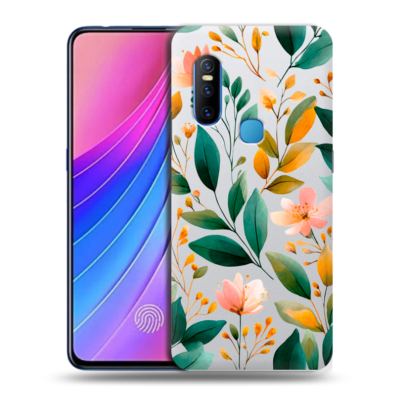 Силиконовый чехол на Vivo V15 с принтом Цветы паттерн Силиконовый чехол на Vivo V15 с принтом Цветы паттерн