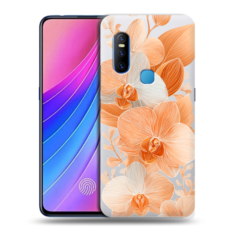 Пластиковый чехол на Vivo V15 с принтом Бежевые цветы Пластиковый чехол на Vivo V15 с принтом Бежевые цветы