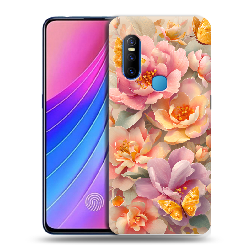 Пластиковый чехол на Vivo V15 с принтом Цветы и бабочки Пластиковый чехол на Vivo V15 с принтом Цветы и бабочки