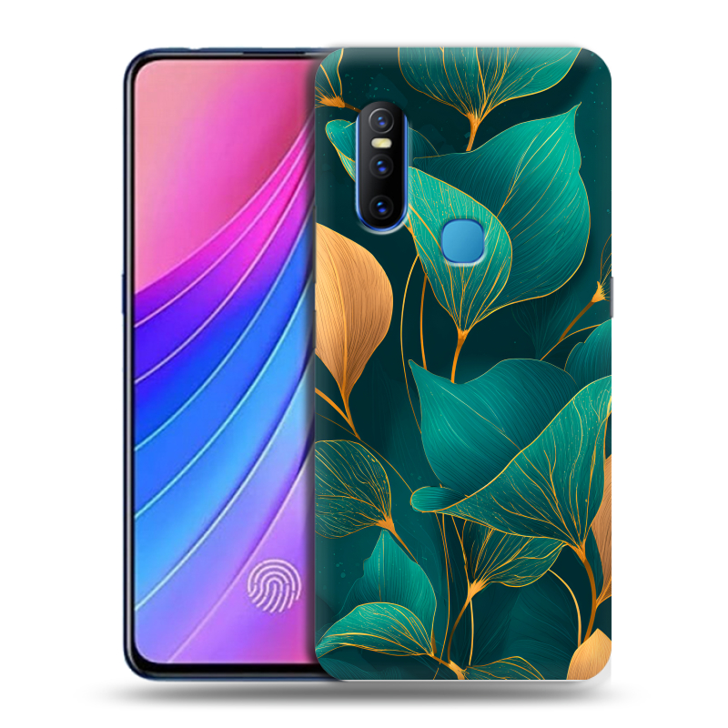 Пластиковый чехол на Vivo V15 с принтом Листья и золото Пластиковый чехол на Vivo V15 с принтом Листья и золото