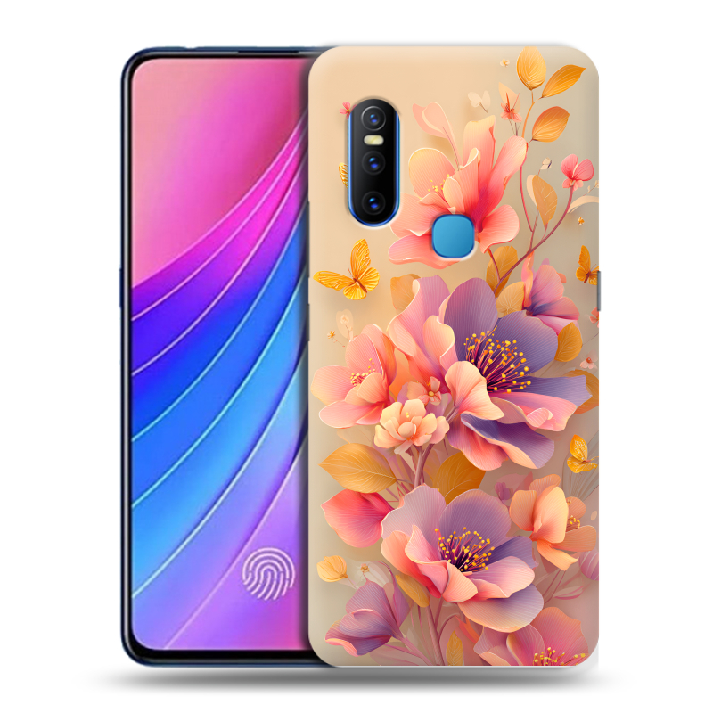 Силиконовый чехол на Vivo V15 с принтом Цветы и бабочки Силиконовый чехол на Vivo V15 с принтом Цветы и бабочки