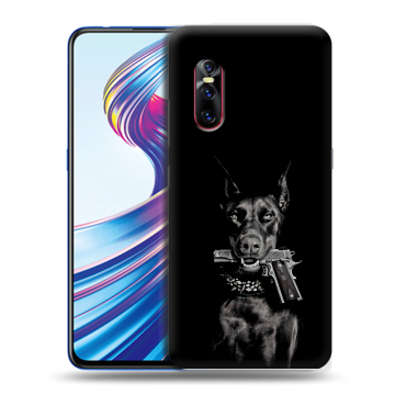 Силиконовый чехол на Vivo V15 Pro с принтом Доберман и пистолет