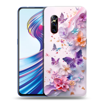 Силиконовый чехол на Vivo V15 Pro с принтом цветы бабочки