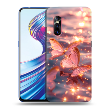 Силиконовый чехол на Vivo V15 Pro с принтом бабочки розовые