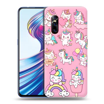 Силиконовый чехол на Vivo V15 Pro с принтом Единороги и радуга
