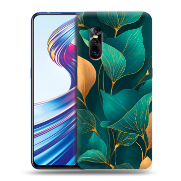 Силиконовый чехол на Vivo V15 Pro с принтом Листья и золото