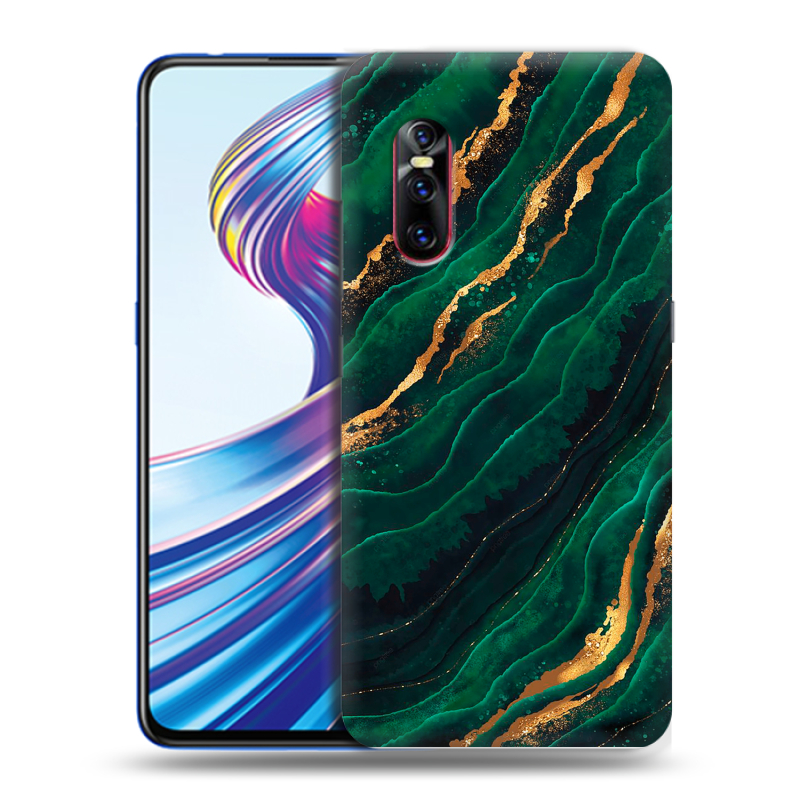 Силиконовый чехол на Vivo V15 Pro с принтом Мрамор зеленое золото Силиконовый чехол на Vivo V15 Pro с принтом Мрамор зеленое золото