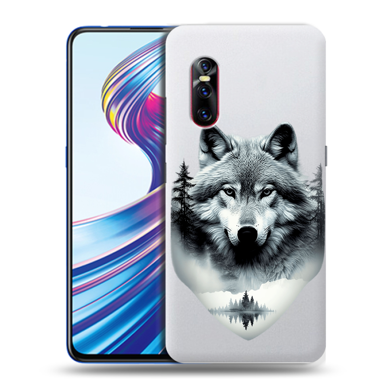 Пластиковый чехол на Vivo V15 Pro с принтом Волк в лесу Пластиковый чехол на Vivo V15 Pro с принтом Волк в лесу