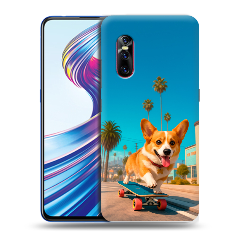 Силиконовый чехол на Vivo V15 Pro с принтом Корги на скейте Силиконовый чехол на Vivo V15 Pro с принтом Корги на скейте