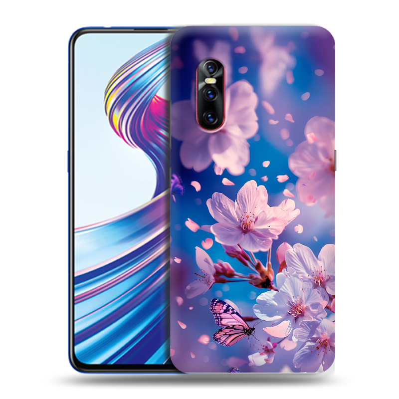 Пластиковый чехол на Vivo V15 Pro с принтом цветы бабочки Пластиковый чехол на Vivo V15 Pro с принтом цветы бабочки
