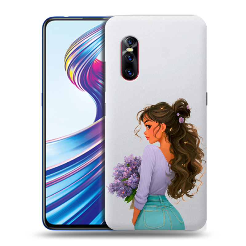 Силиконовый чехол на Vivo V15 Pro с принтом девушка цветы Силиконовый чехол на Vivo V15 Pro с принтом девушка цветы