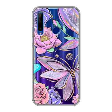 Силиконовый чехол на Huawei Honor 10i с принтом Бабочки и цветы