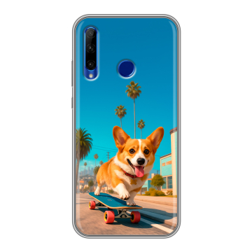 Силиконовый чехол на Huawei Honor 10i с принтом Корги на скейте