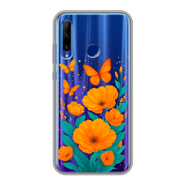 Силиконовый чехол на Huawei Honor 10i с принтом цветы бабочки Силиконовый чехол на Huawei Honor 10i с принтом цветы бабочки