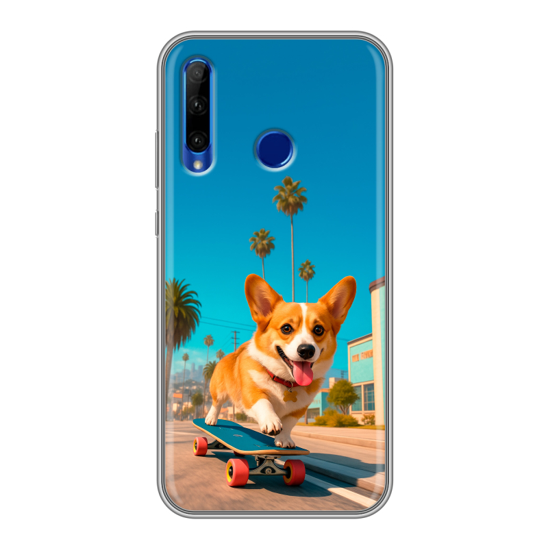 Силиконовый чехол на Huawei Honor 10i с принтом Корги на скейте Силиконовый чехол на Huawei Honor 10i с принтом Корги на скейте