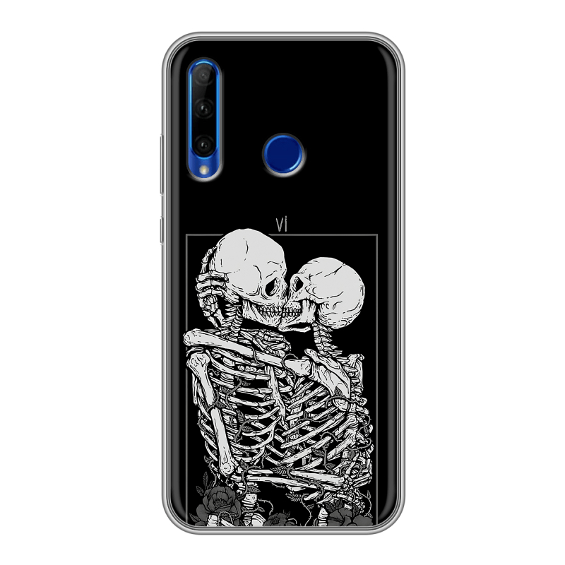 Силиконовый противоударный чехол на Huawei Honor 10i с принтом Поцелуй скелетов Силиконовый противоударный чехол на Huawei Honor 10i с принтом Поцелуй скелетов