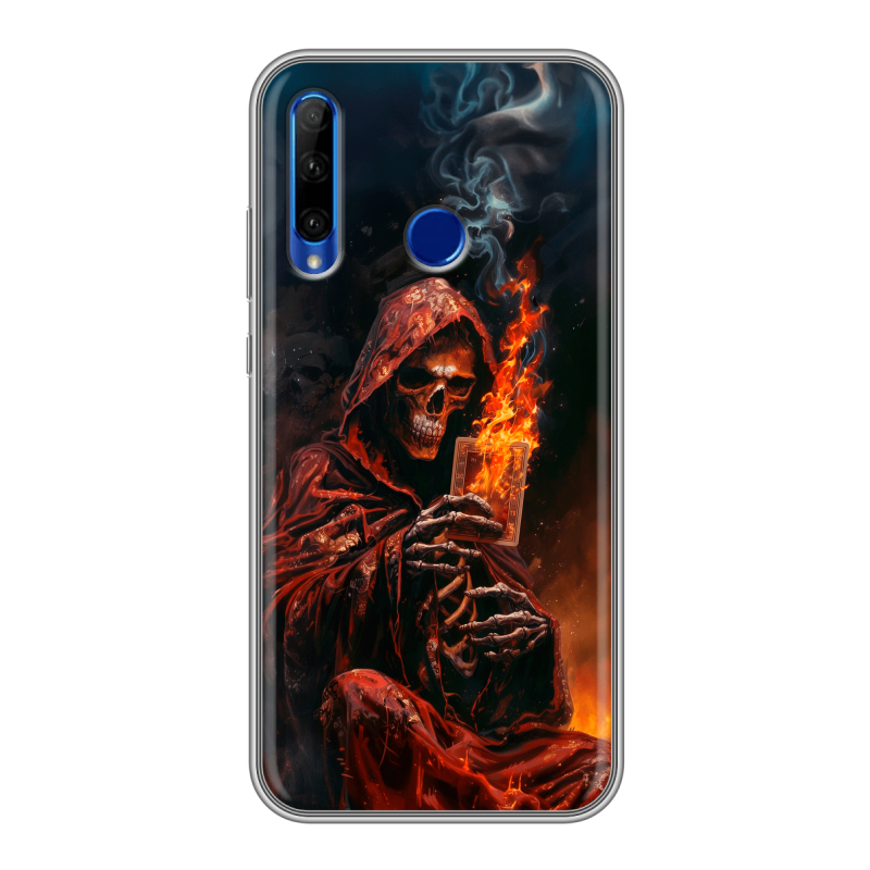 Силиконовый противоударный чехол на Huawei Honor 10i с принтом Скелет и карты Силиконовый противоударный чехол на Huawei Honor 10i с принтом Скелет и карты