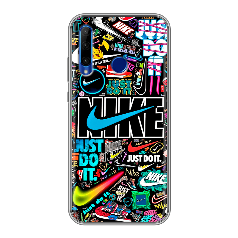 Силиконовый противоударный чехол на Huawei Honor 10i с принтом найк nike черный Силиконовый противоударный чехол на Huawei Honor 10i с принтом найк nike черный