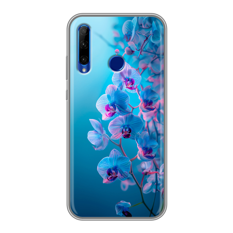 Силиконовый чехол на Huawei Honor 10i с принтом голубые орхидеи Силиконовый чехол на Huawei Honor 10i с принтом голубые орхидеи