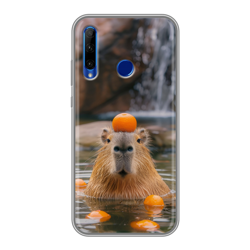 Силиконовый чехол на Huawei Honor 10i с принтом Капибара с апельсином Силиконовый чехол на Huawei Honor 10i с принтом Капибара с апельсином