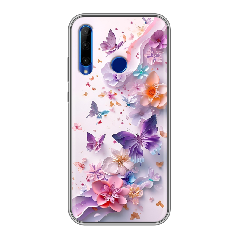 Силиконовый чехол на Huawei Honor 10i с принтом цветы бабочки Силиконовый чехол на Huawei Honor 10i с принтом цветы бабочки