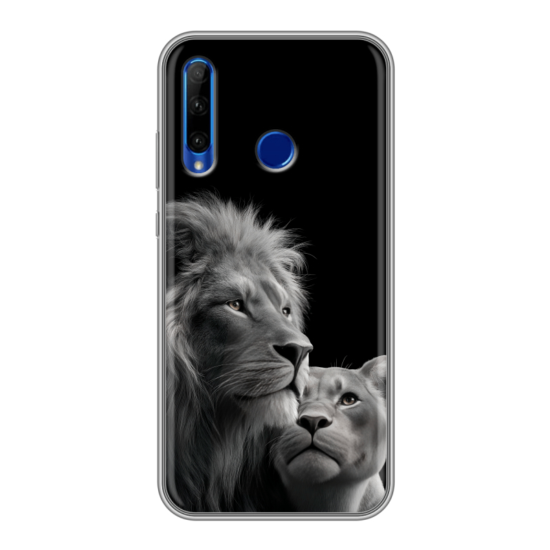 Силиконовый противоударный чехол на Huawei Honor 10i с принтом Лев кошки Силиконовый противоударный чехол на Huawei Honor 10i с принтом Лев кошки