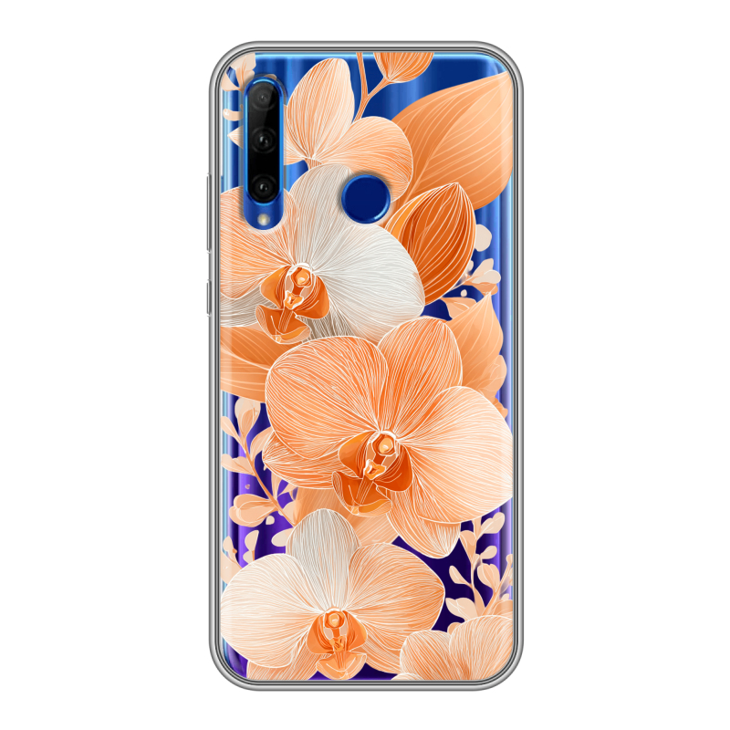 Силиконовый чехол на Huawei Honor 10i с принтом Бежевые цветы Силиконовый чехол на Huawei Honor 10i с принтом Бежевые цветы