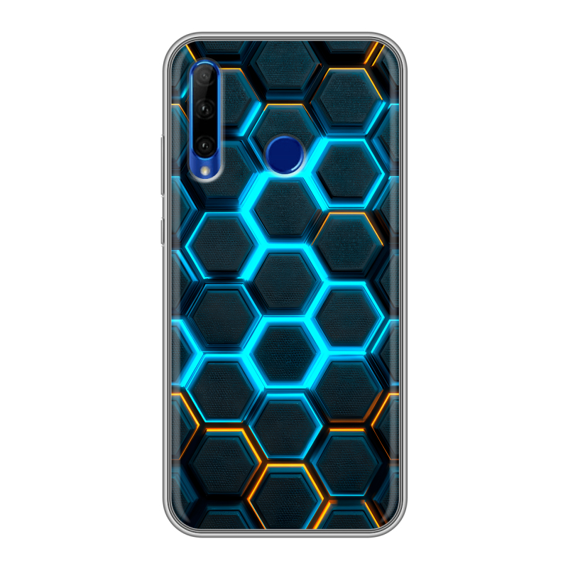 Силиконовый противоударный чехол на Huawei Honor 10i с принтом Неоновые соты Силиконовый противоударный чехол на Huawei Honor 10i с принтом Неоновые соты