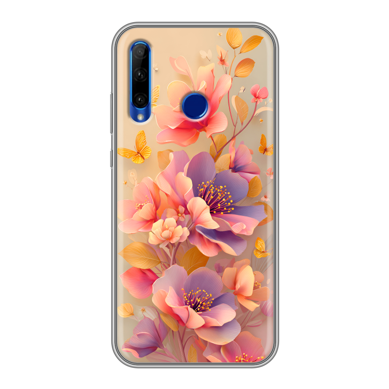 Силиконовый противоударный чехол на Huawei Honor 10i с принтом Цветы и бабочки Силиконовый противоударный чехол на Huawei Honor 10i с принтом Цветы и бабочки
